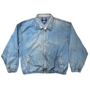 Vintage Dickies Denim Zip Jacket Elastic Sleeve Stripe Collar Men's Size Large